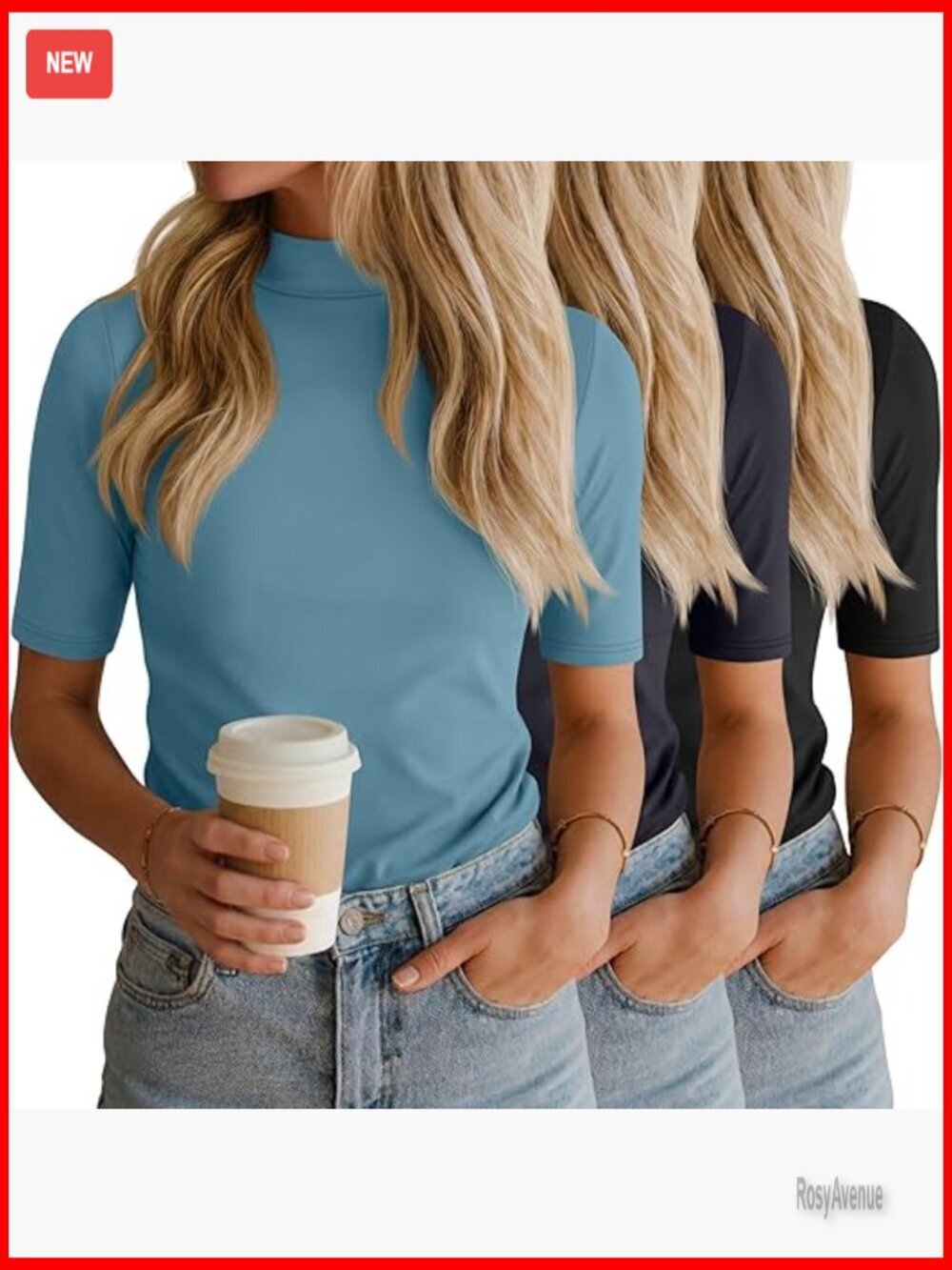 3 Pack Mock Neck Tops Half Sleeve Slim Fit Tunic T-Shirts Business Casual